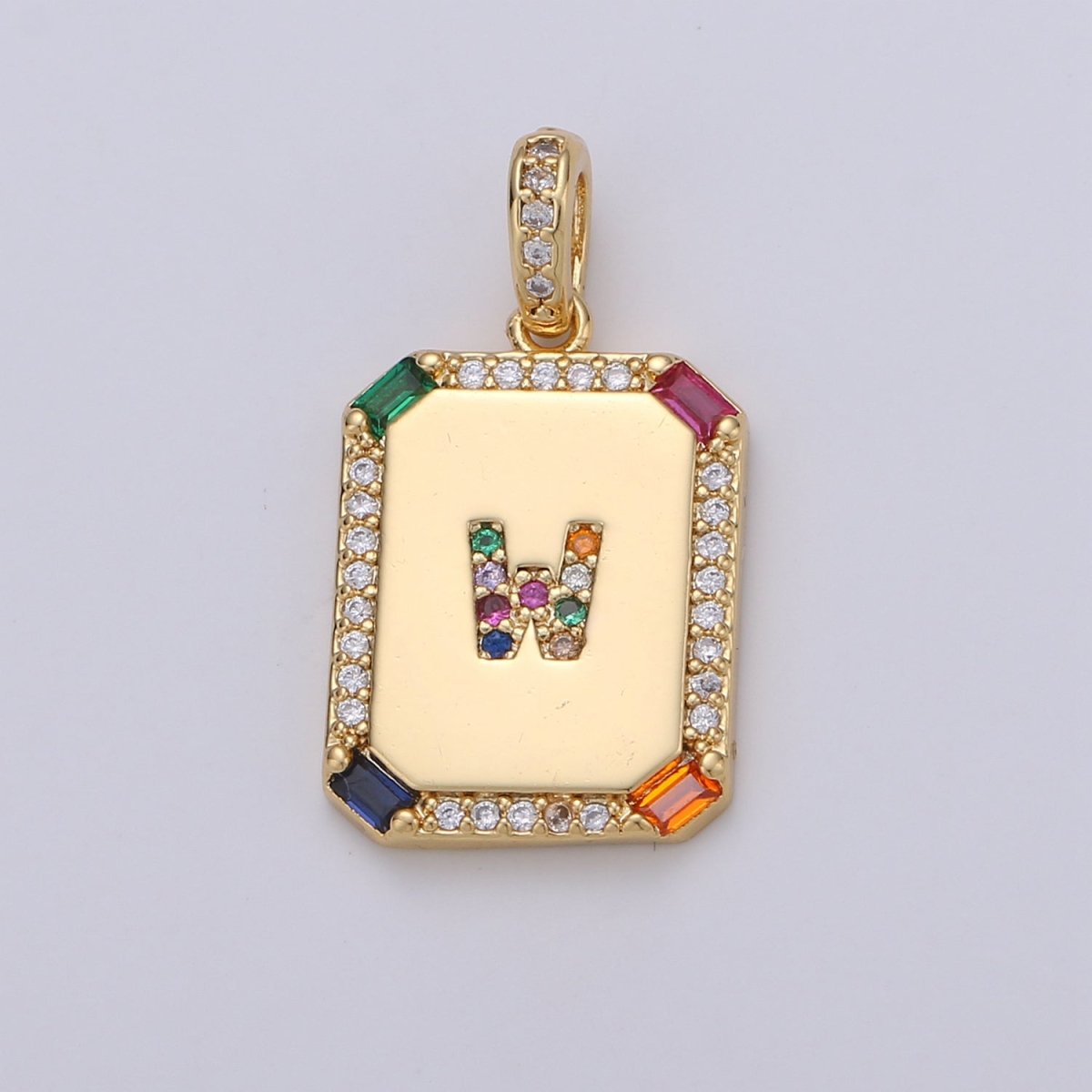 24K Gold-Filled Multicolored CZ Micro Pave Initial Letter Pendant Initials Letter Tag Charm Rainbow Letter A-Z