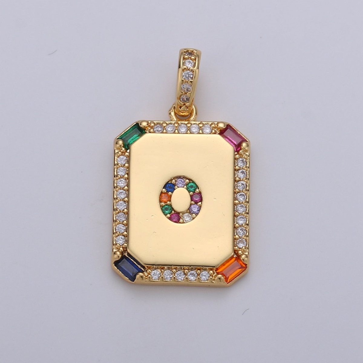24K Gold-Filled Multicolored CZ Micro Pave Initial Letter Pendant Initials Letter Tag Charm Rainbow Letter A-Z