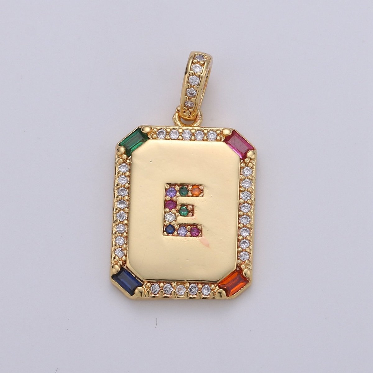 24K Gold-Filled Multicolored CZ Micro Pave Initial Letter Pendant Initials Letter Tag Charm Rainbow Letter A-Z