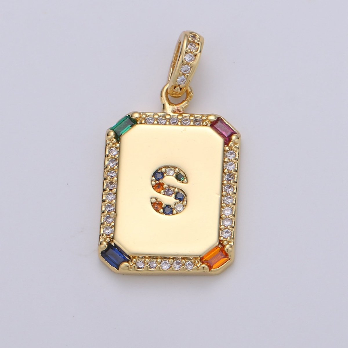 24K Gold-Filled Multicolored CZ Micro Pave Initial Letter Pendant Initials Letter Tag Charm Rainbow Letter A-Z