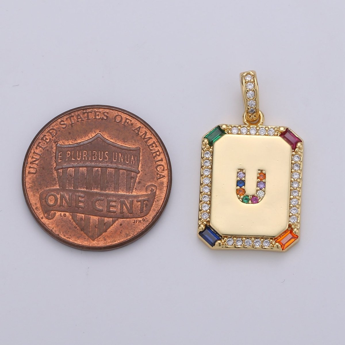 24K Gold-Filled Multicolored CZ Micro Pave Initial Letter Pendant Initials Letter Tag Charm Rainbow Letter A-Z