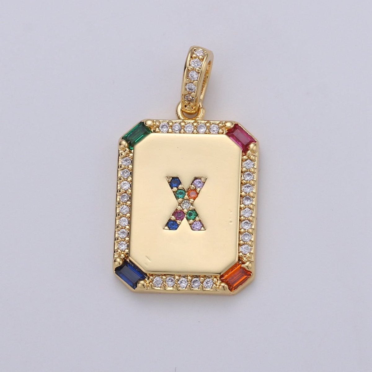 24K Gold-Filled Multicolored CZ Micro Pave Initial Letter Pendant Initials Letter Tag Charm Rainbow Letter A-Z