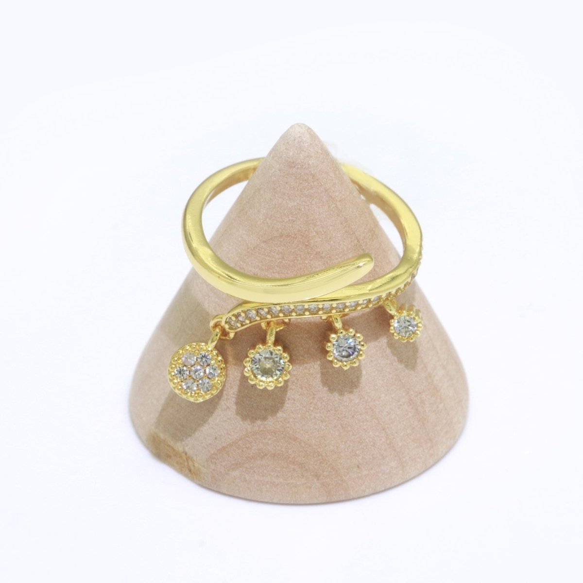 24k Gold Filled Dangling CZ Charm Ring - Sun Burst Ring - Open Adjustable Ring - Gold Dangle Charm Ring