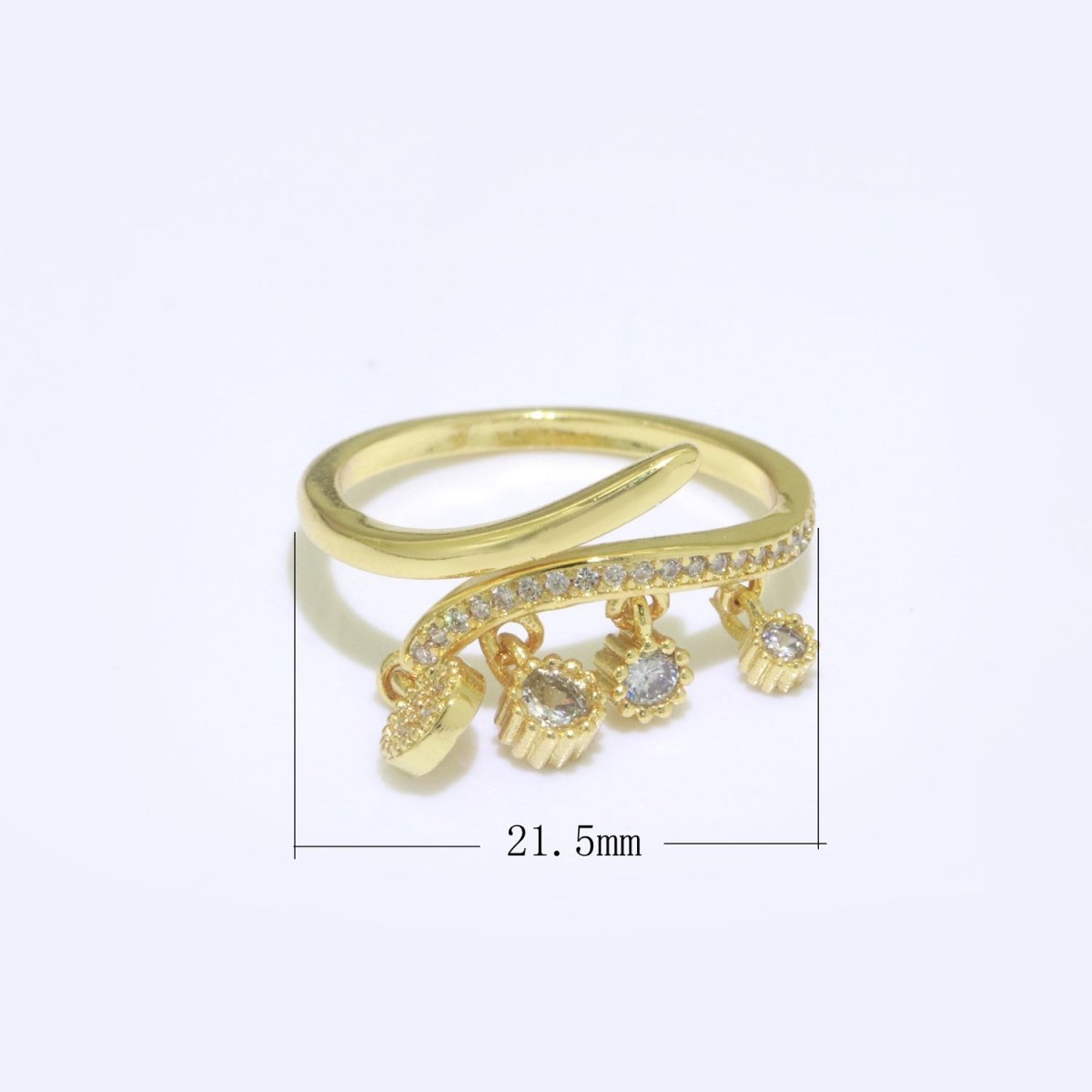 24k Gold Filled Dangling CZ Charm Ring - Sun Burst Ring - Open Adjustable Ring - Gold Dangle Charm Ring