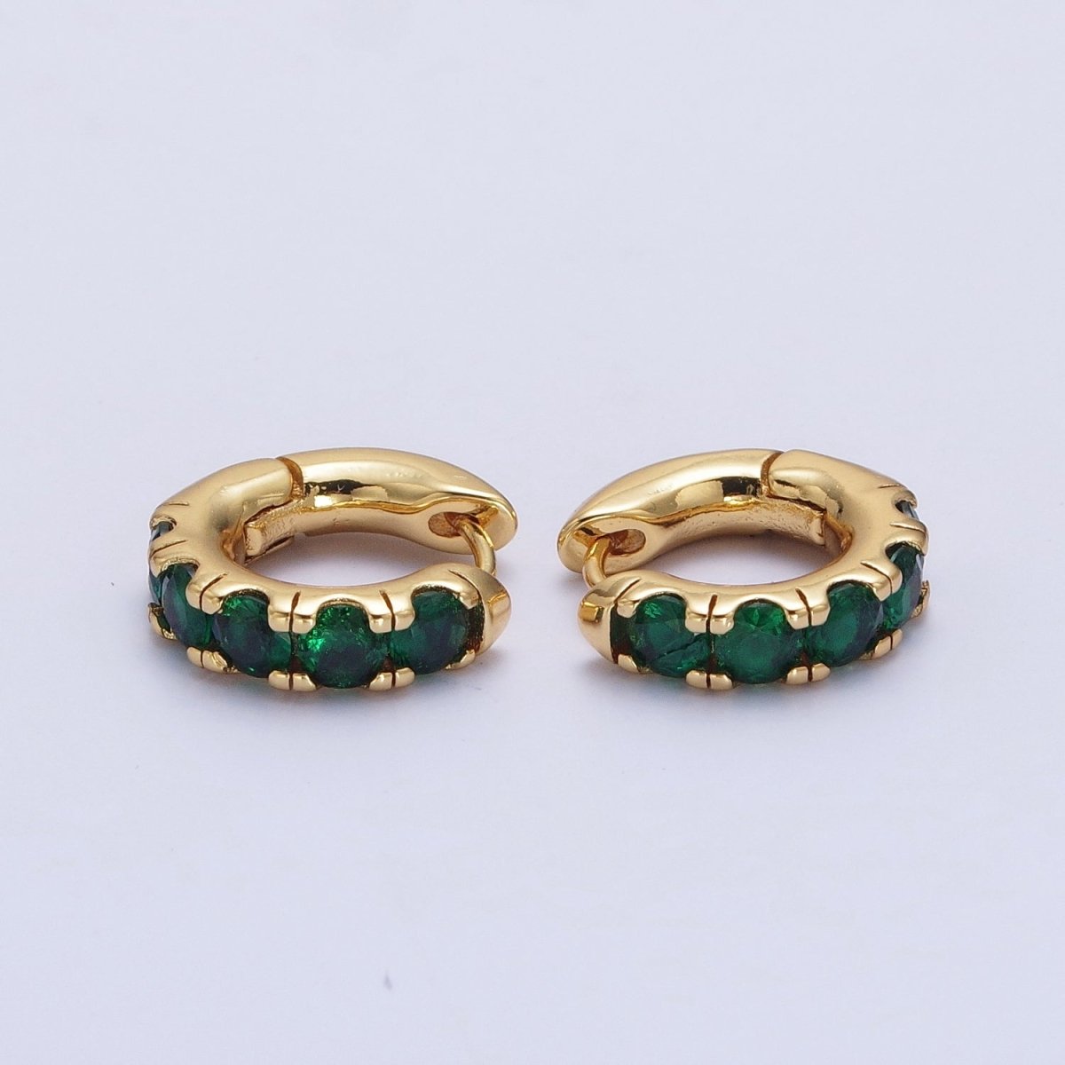 24K Gold Filled Emerald Green Micro Pave Cubic Zirconia 16.5mmx17mm Huggie Hoop Earrings