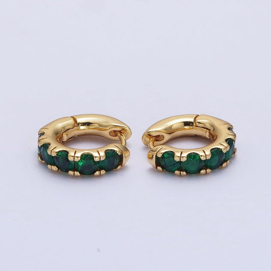 24K Gold Filled Emerald Green Micro Pave Cubic Zirconia 16.5mmx17mm Huggie Hoop Earrings