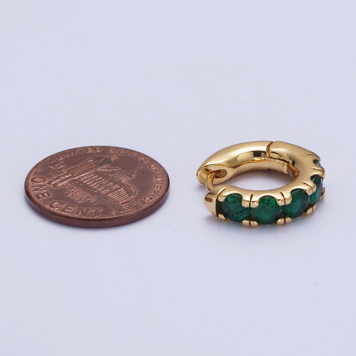 24K Gold Filled Emerald Green Micro Pave Cubic Zirconia 16.5mmx17mm Huggie Hoop Earrings