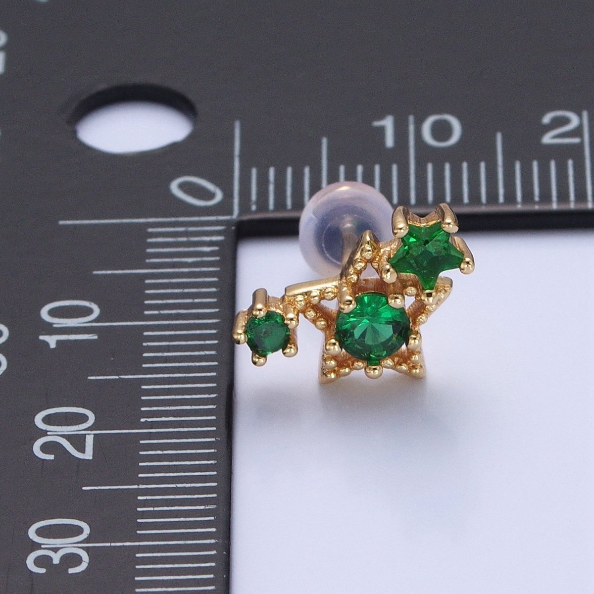 24K Gold Filled Emerald Green Star Studs Celestial Night Cubic Zirconia CZ Earrings