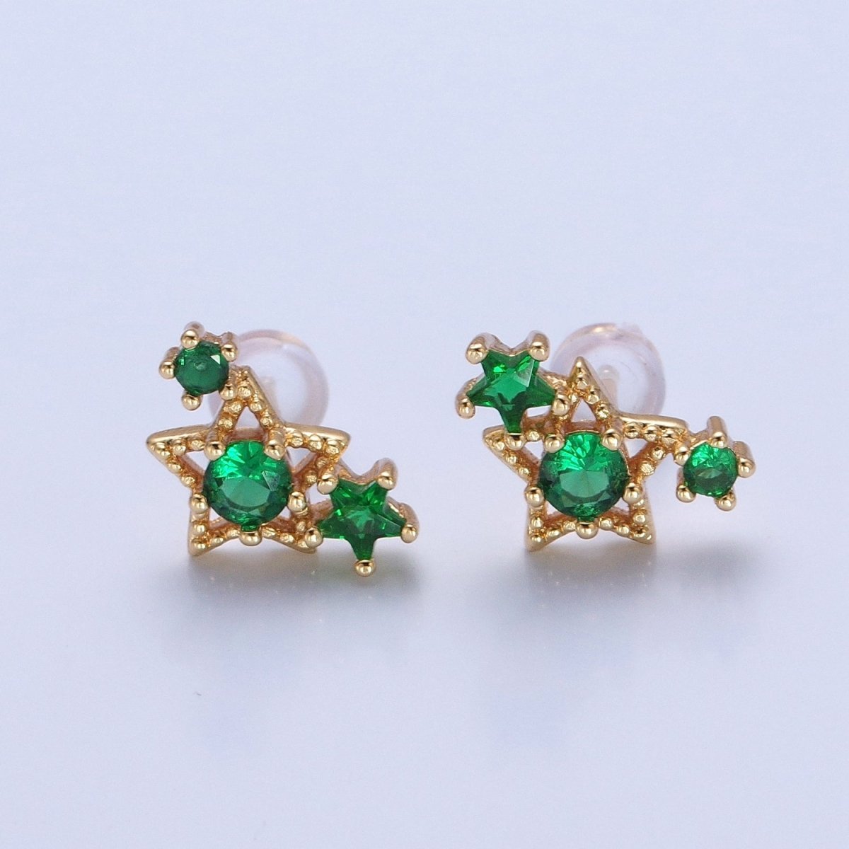 24K Gold Filled Emerald Green Star Studs Celestial Night Cubic Zirconia CZ Earrings