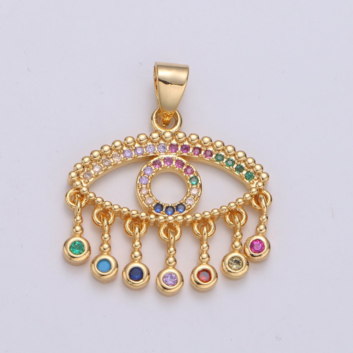 24K Gold-Filled 26mm Protection Evil Eye Pendant Micro Pave Cubic Zirconia CZ Bezel Set Statement Amulet Pendant