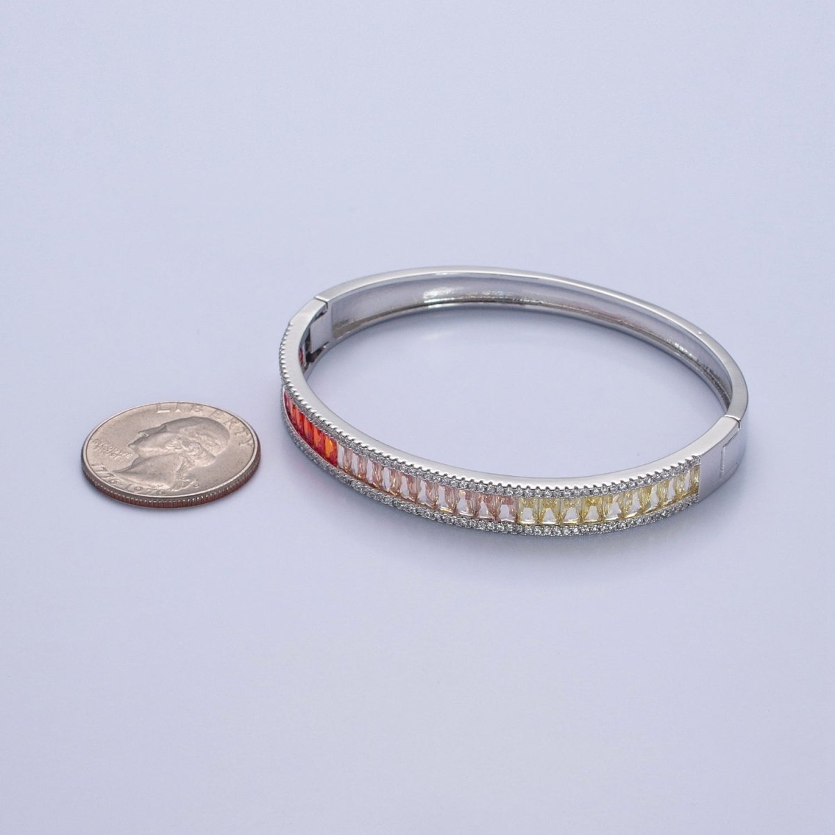 Gorgeous 24K Gold Filled Gradient Baguette CZ Bracelet Bangle, Ombre Tennis Bracelet