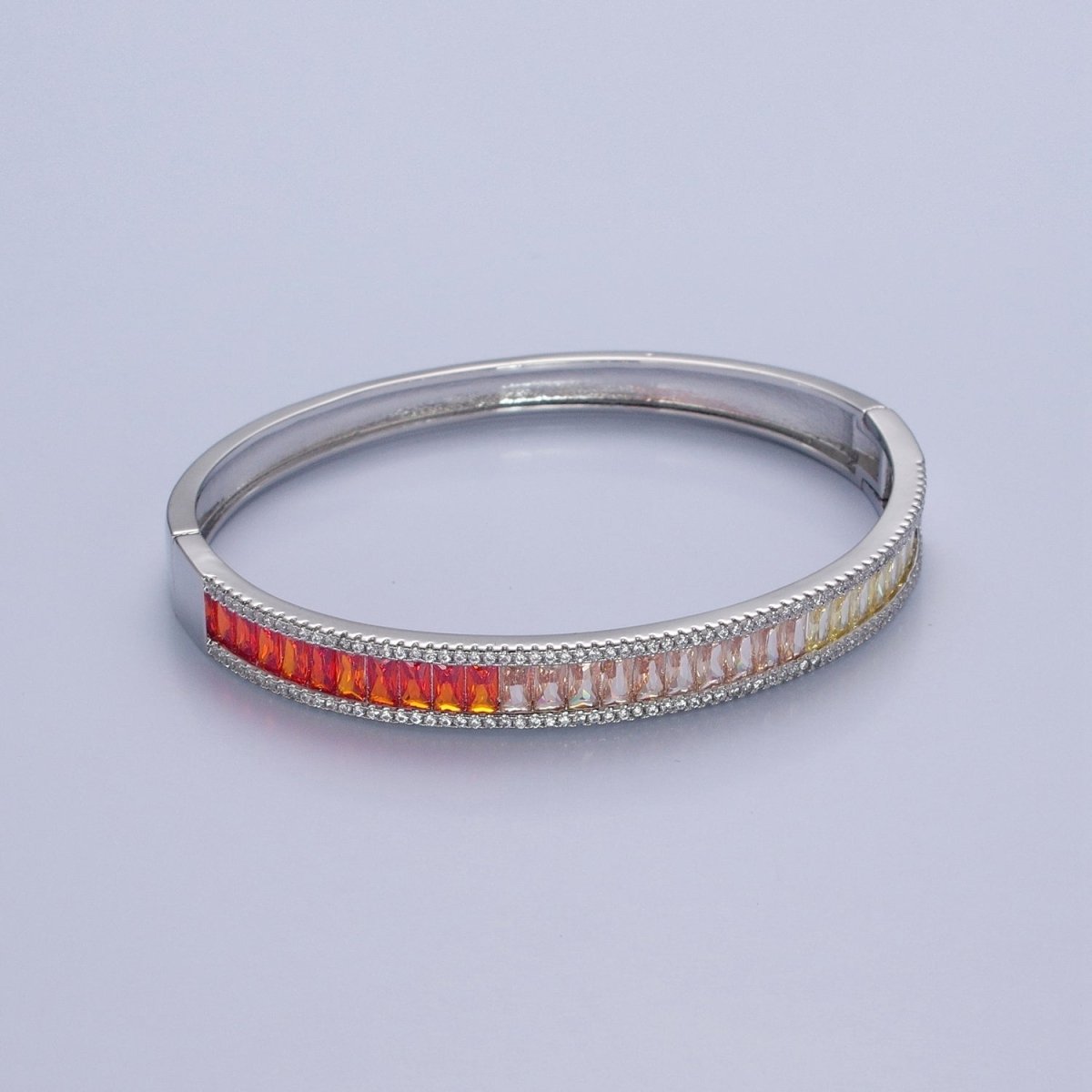 Gorgeous 24K Gold Filled Gradient Baguette CZ Bracelet Bangle, Ombre Tennis Bracelet