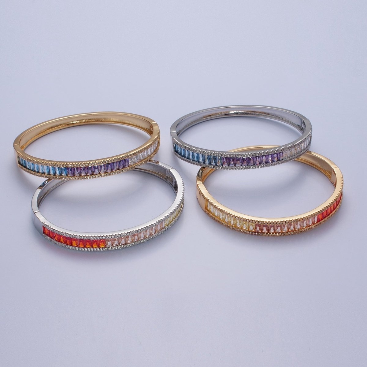 Gorgeous 24K Gold Filled Gradient Baguette CZ Bracelet Bangle, Ombre Tennis Bracelet