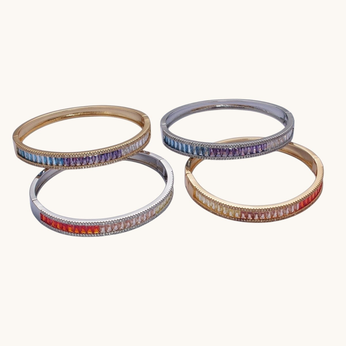 Gorgeous 24K Gold Filled Gradient Baguette CZ Bracelet Bangle, Ombre Tennis Bracelet