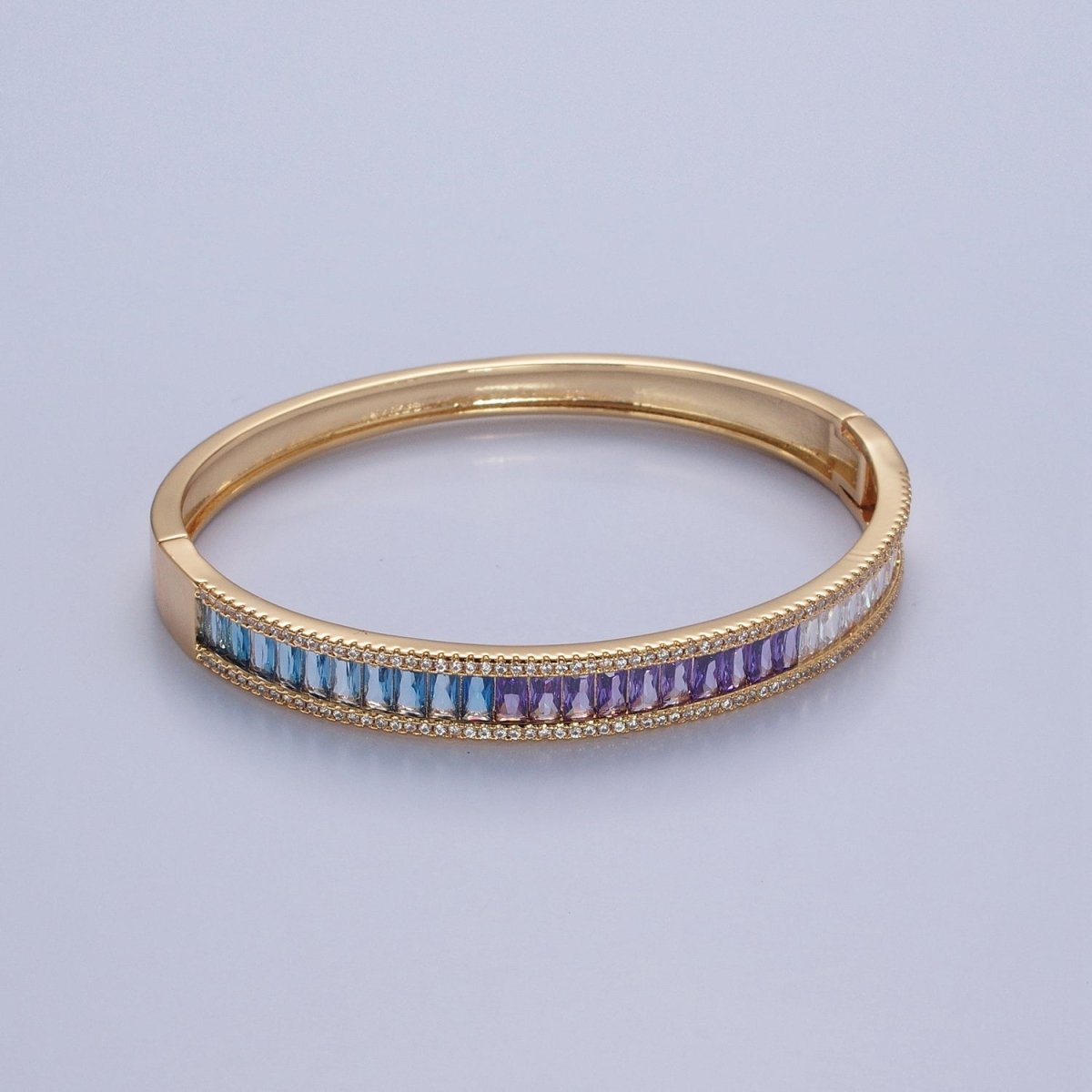 Gorgeous 24K Gold Filled Gradient Baguette CZ Bracelet Bangle, Ombre Tennis Bracelet