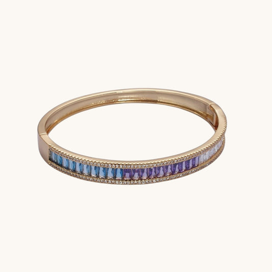 Gorgeous 24K Gold Filled Gradient Baguette CZ Bracelet Bangle, Ombre Tennis Bracelet