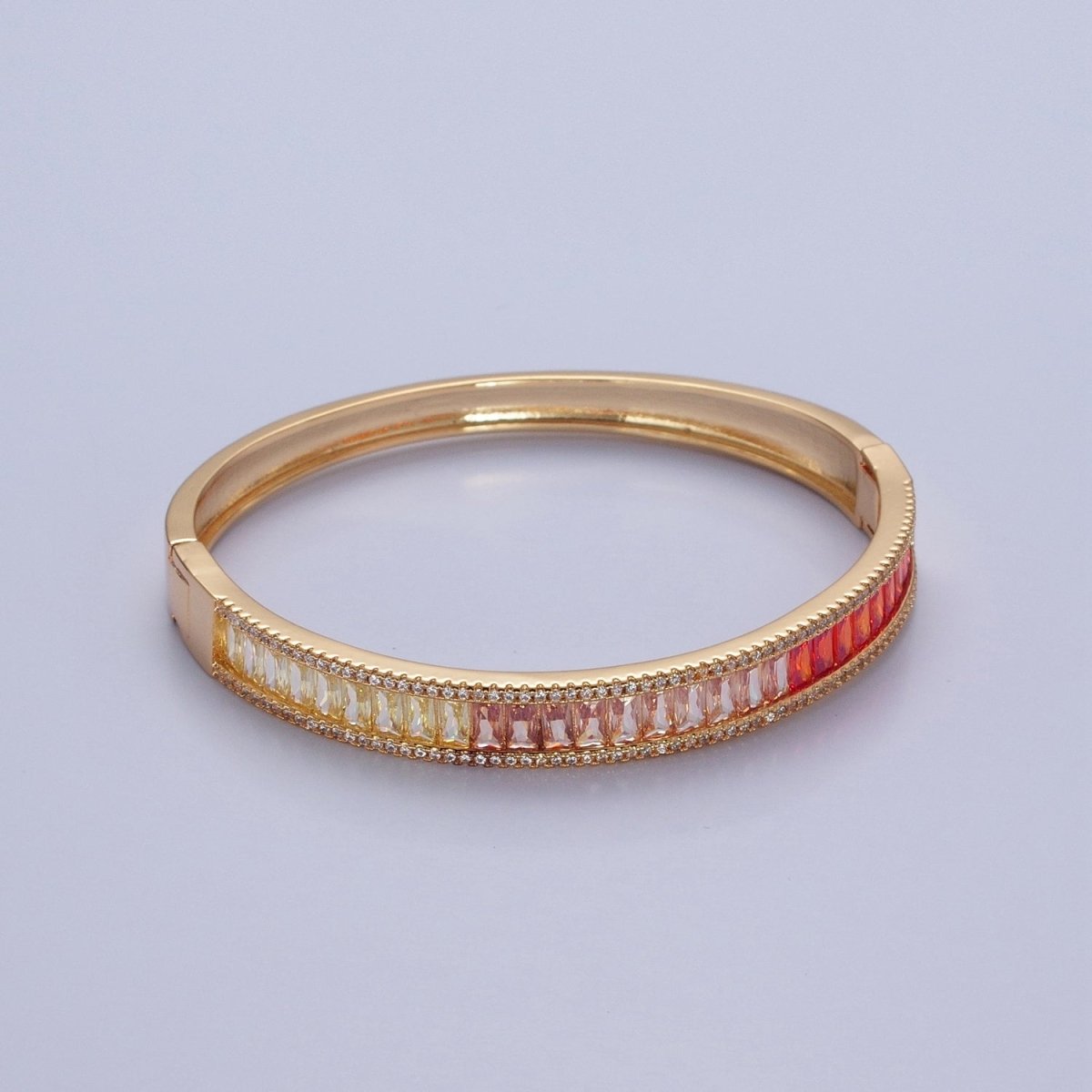 Gorgeous 24K Gold Filled Gradient Baguette CZ Bracelet Bangle, Ombre Tennis Bracelet