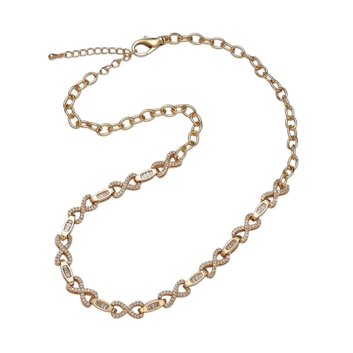 Gorgeous 24k Gold Filled 6.5mm Designed XOXO Baguette Cable Link 17 Inch Necklace in Silver & Gold