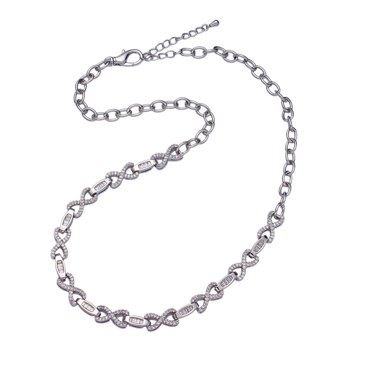 Gorgeous 24k Gold Filled 6.5mm Designed XOXO Baguette Cable Link 17 Inch Necklace in Silver & Gold
