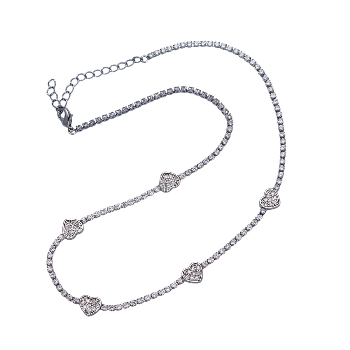 Gorgeous 24k Gold Filled Heart Tennis Chain 14 Inch Choker Necklace in Gold & Silver