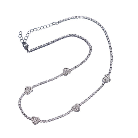 Gorgeous 24k Gold Filled Heart Tennis Chain 14 Inch Choker Necklace in Gold & Silver