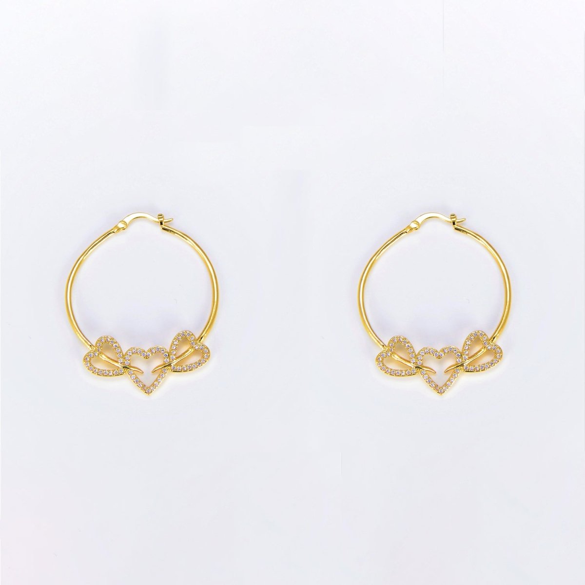 24K Gold Filled Hoop Heart Earring 40mm Love Hoops