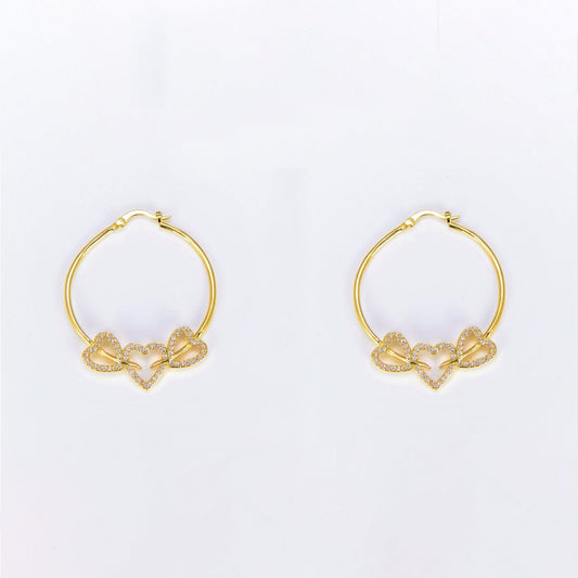 24K Gold Filled Hoop Heart Earring 40mm Love Hoops