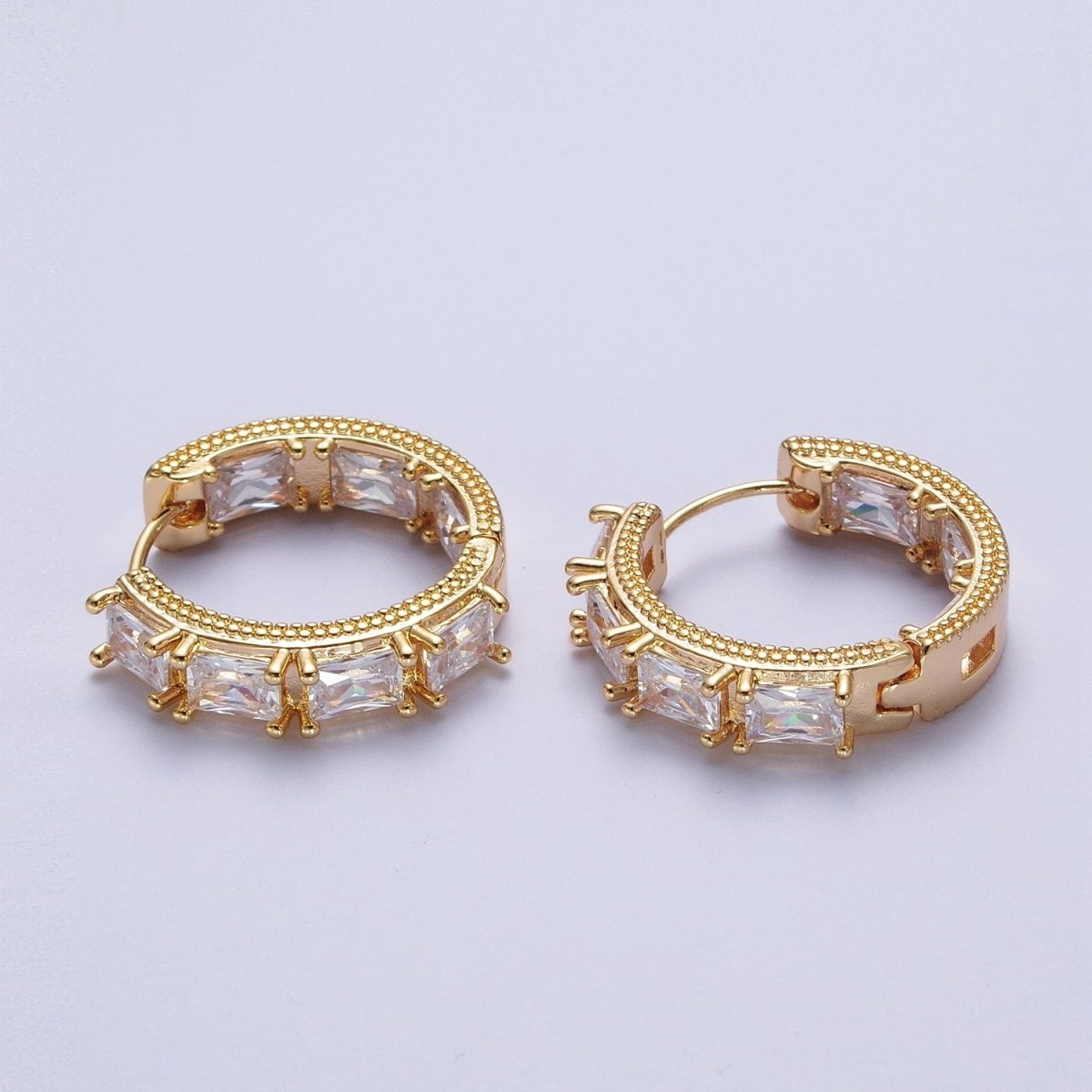 Gorgeous Gold-Filled Inside-Out Double Sided Baguette Cubic Zirconia Beaded Huggie Hoop Earrings