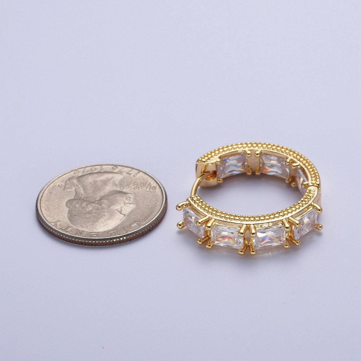 Gorgeous Gold-Filled Inside-Out Double Sided Baguette Cubic Zirconia Beaded Huggie Hoop Earrings