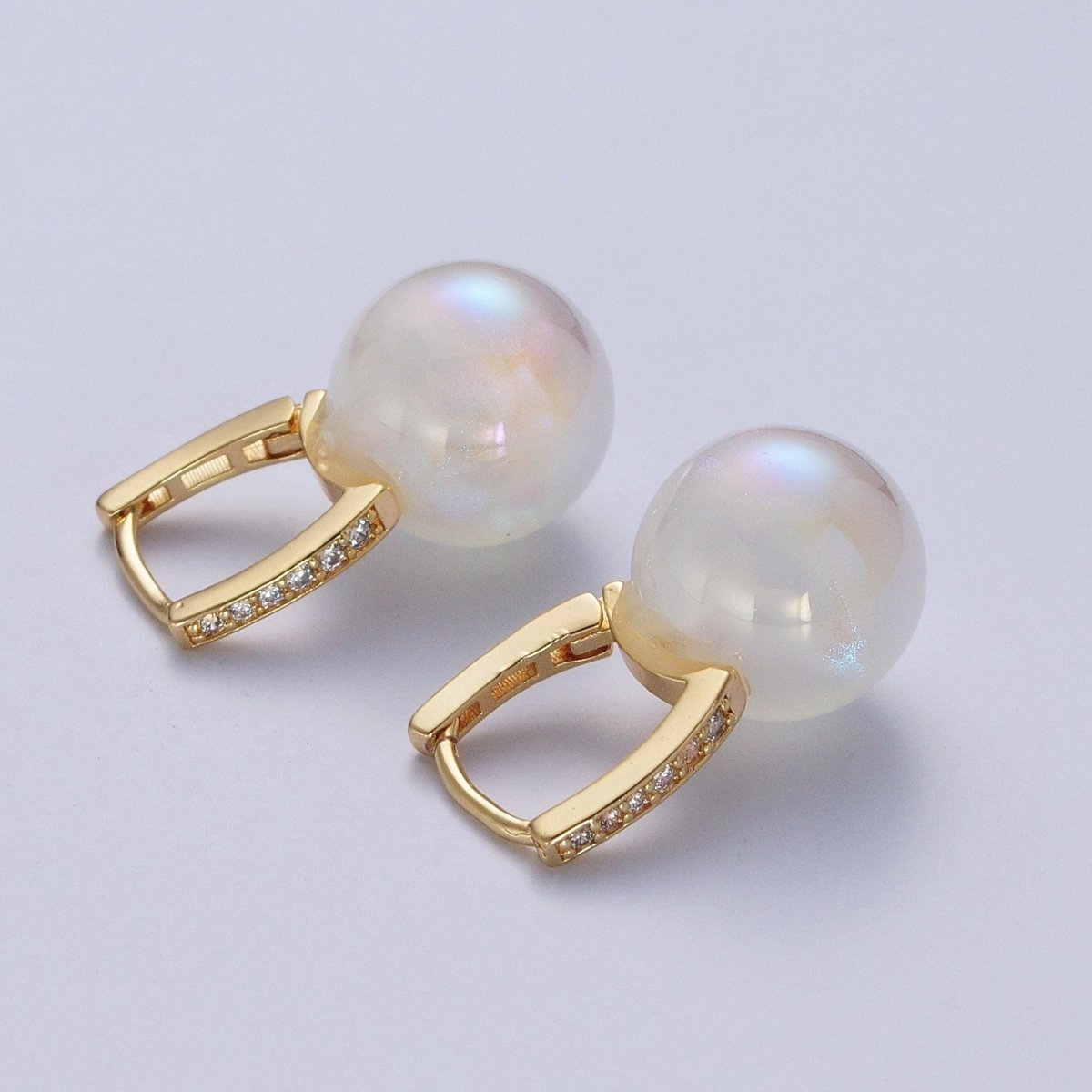 24K Gold Filled Lever back Earrings Small Huggie Hoops Earrings with Round Pastel Ball
