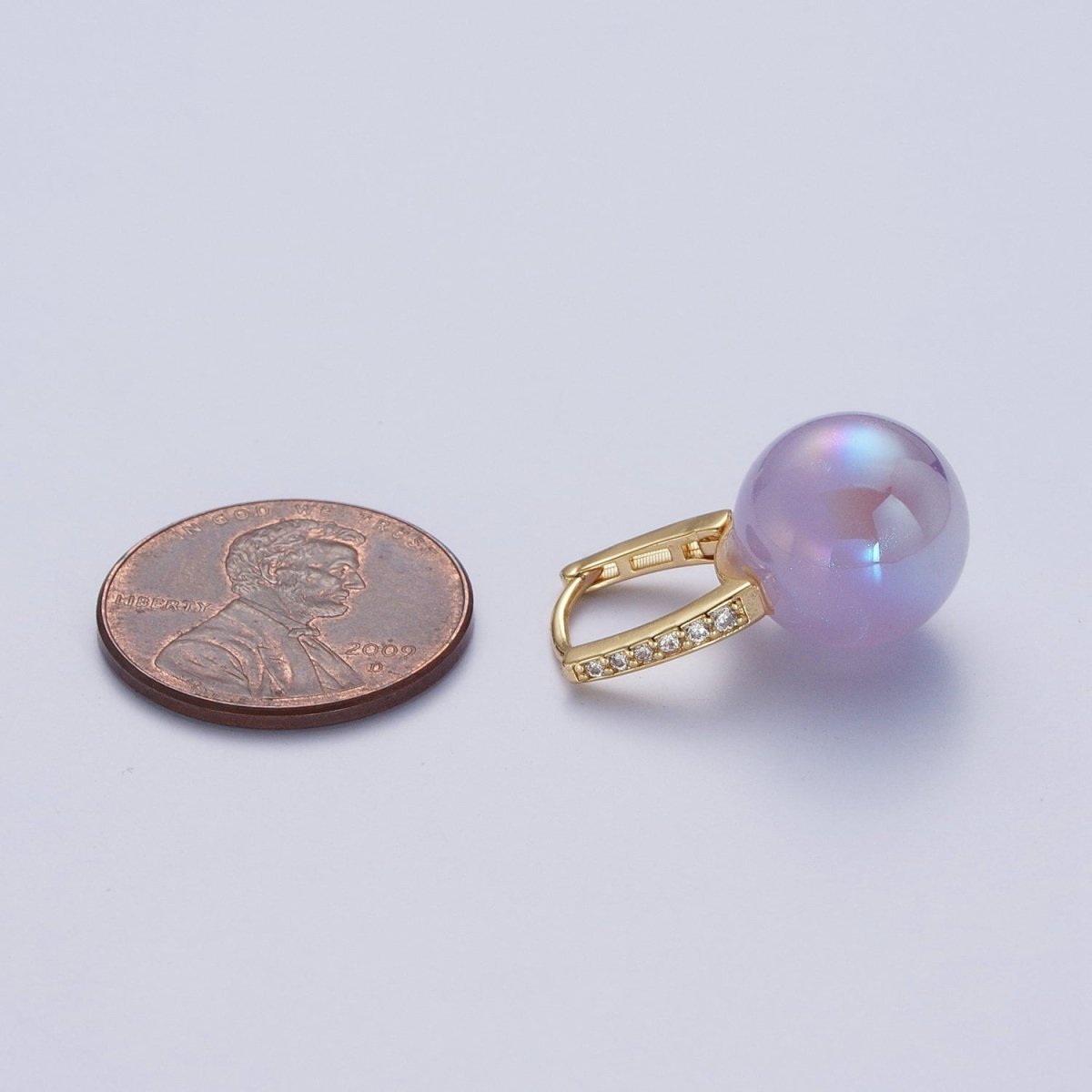 24K Gold Filled Lever back Earrings Small Huggie Hoops Earrings with Round Pastel Ball