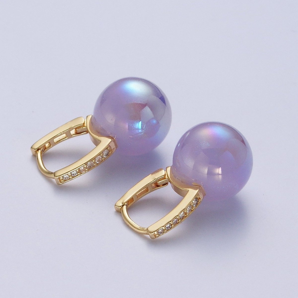 24K Gold Filled Lever back Earrings Small Huggie Hoops Earrings with Round Pastel Ball