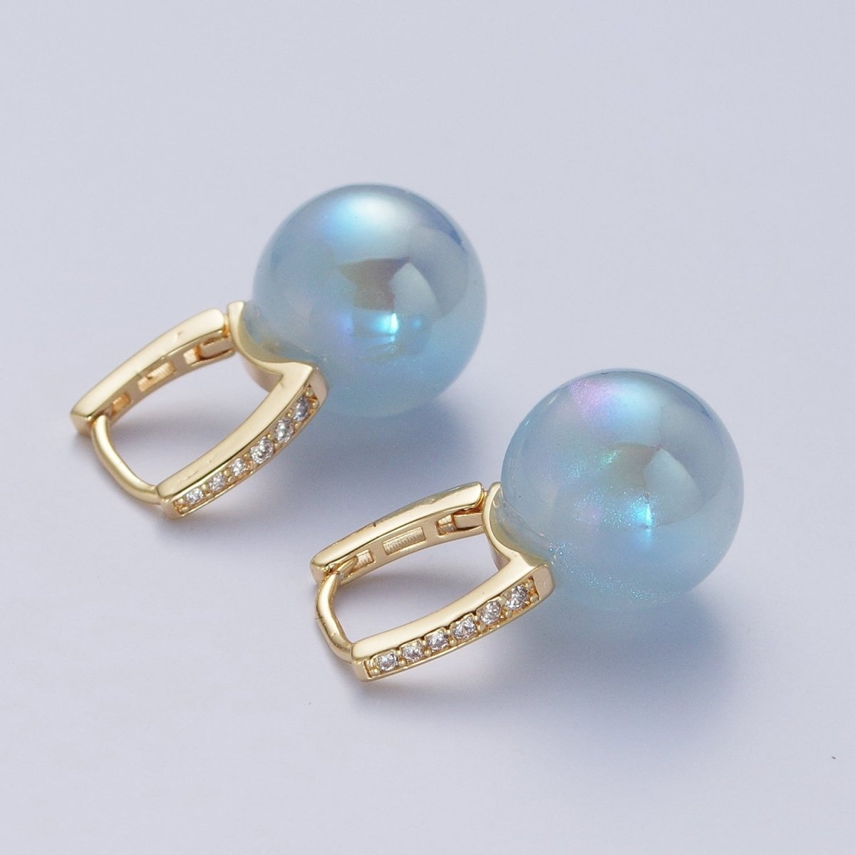 24K Gold Filled Lever back Earrings Small Huggie Hoops Earrings with Round Pastel Ball