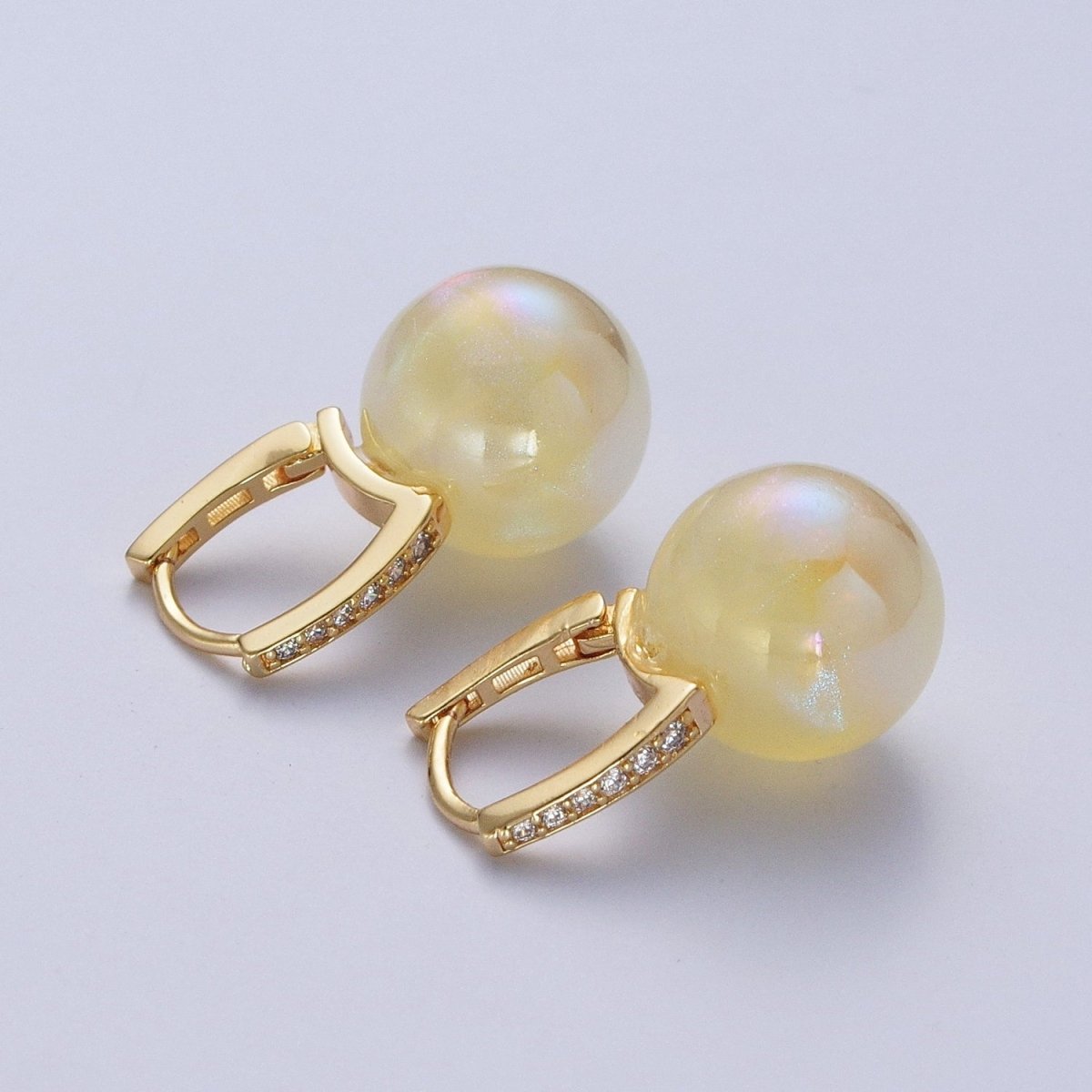 24K Gold Filled Lever back Earrings Small Huggie Hoops Earrings with Round Pastel Ball