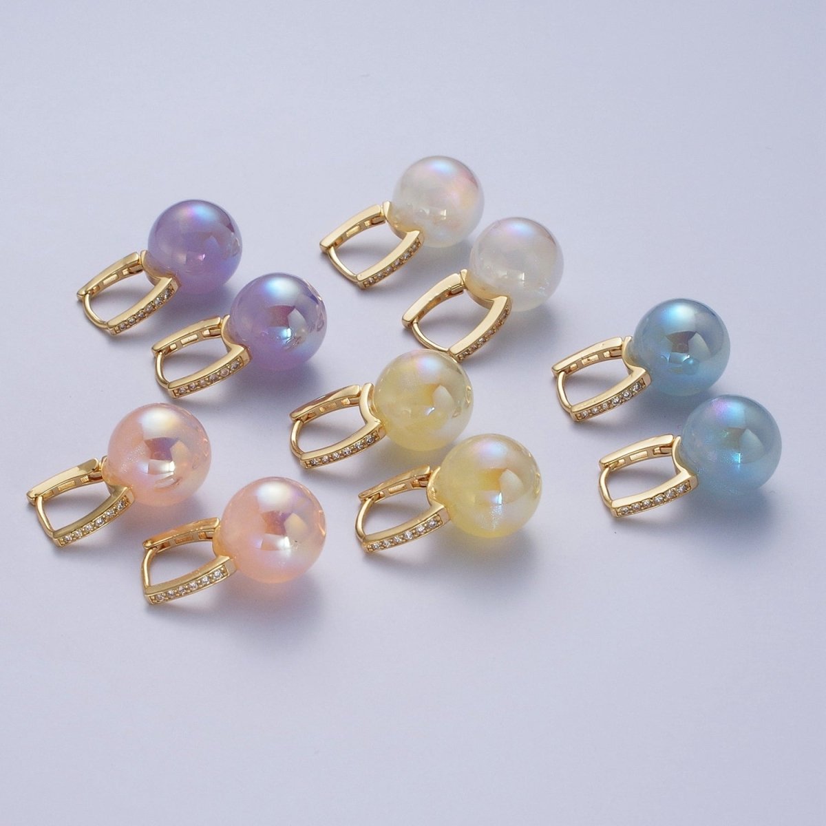 24K Gold Filled Lever back Earrings Small Huggie Hoops Earrings with Round Pastel Ball