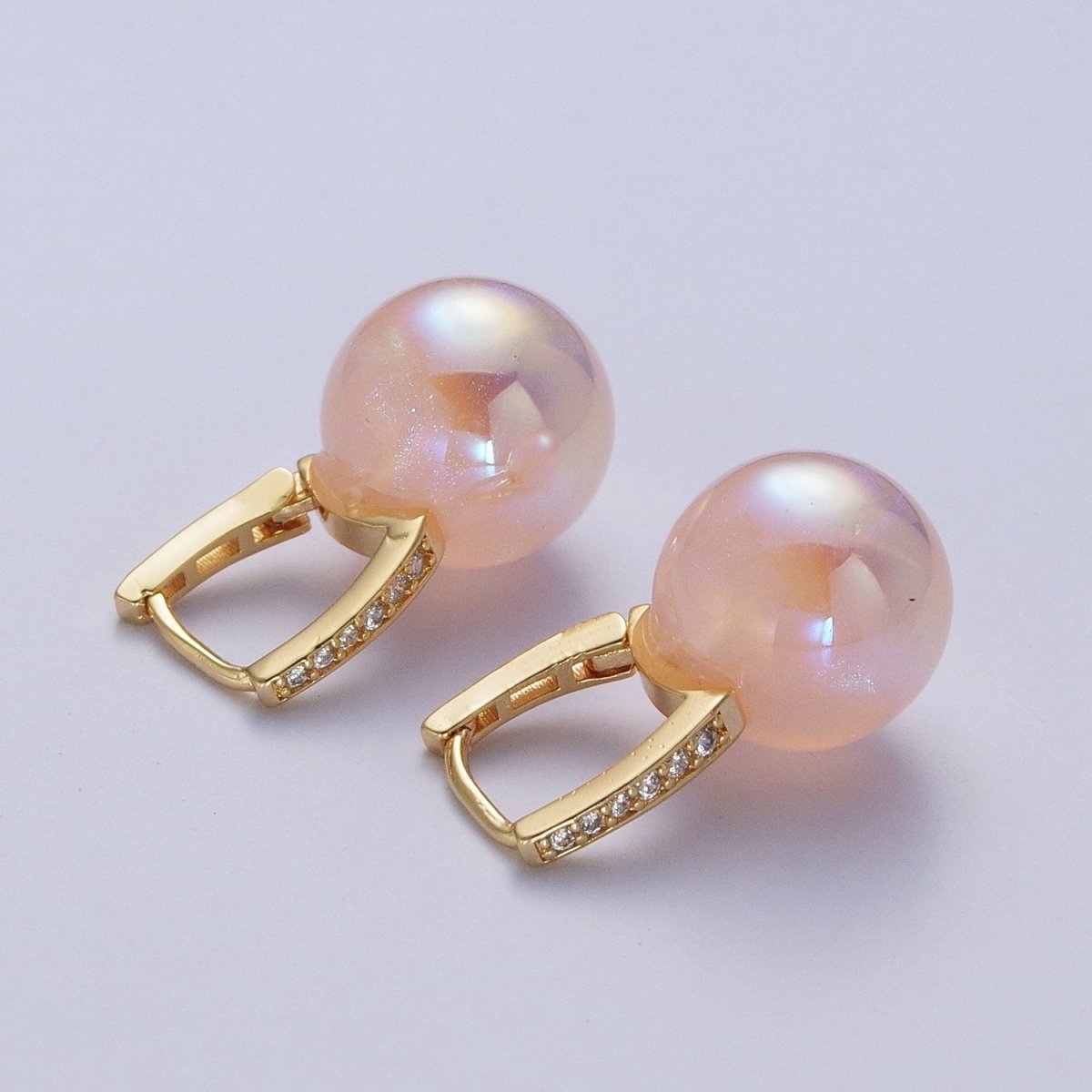 24K Gold Filled Lever back Earrings Small Huggie Hoops Earrings with Round Pastel Ball