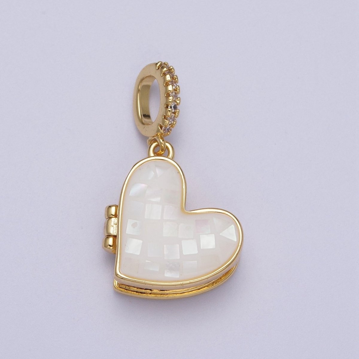 24K Gold-Filled 28mm Marian Cross Black, Blue, White, Green Shell Opal Heart Locket Pendant