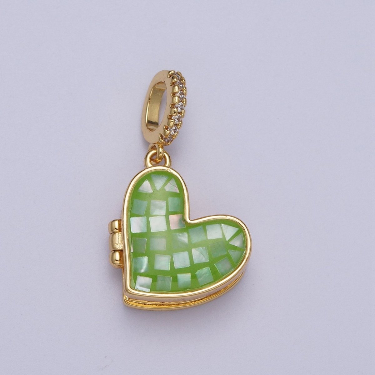24K Gold-Filled 28mm Marian Cross Black, Blue, White, Green Shell Opal Heart Locket Pendant