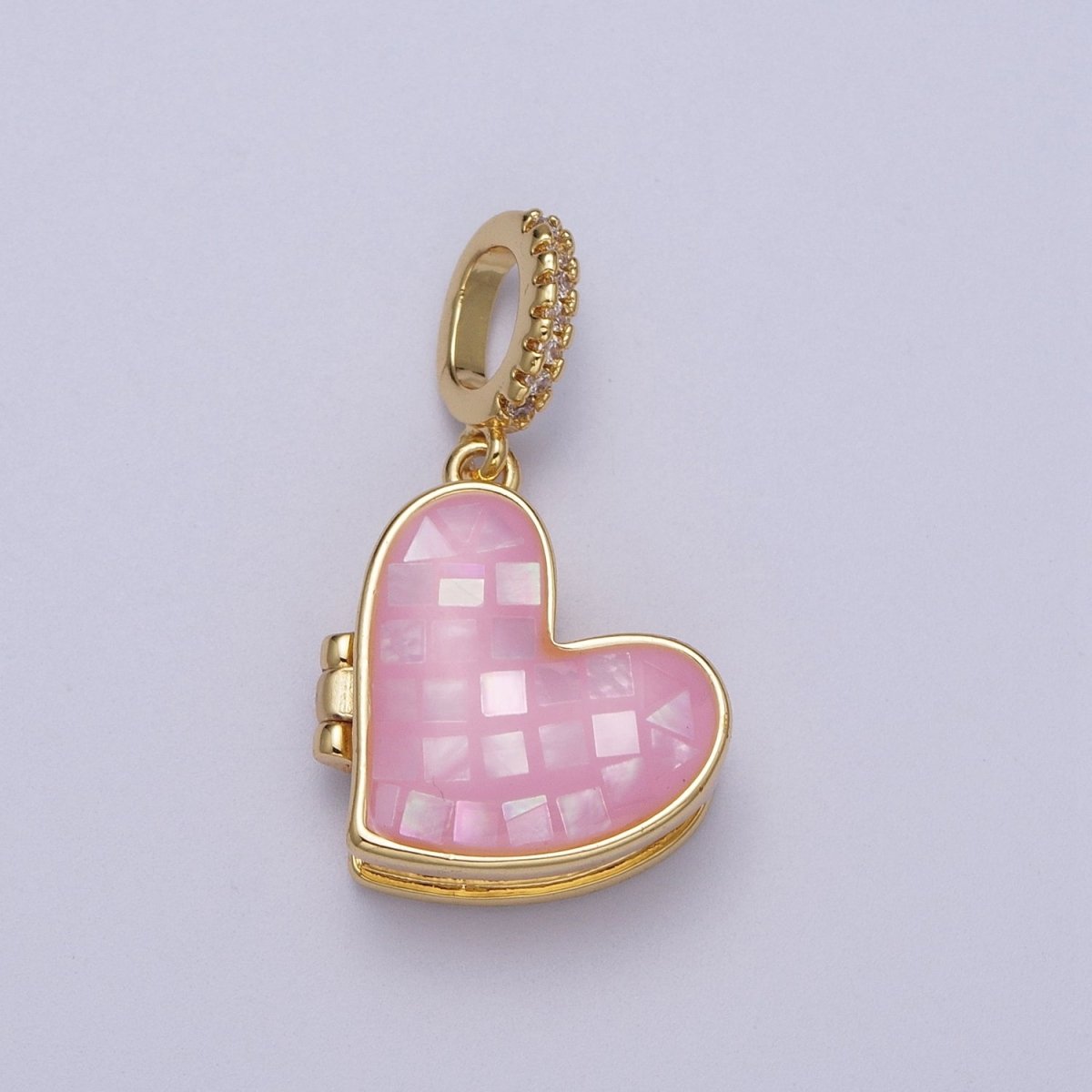 24K Gold-Filled 28mm Marian Cross Black, Blue, White, Green Shell Opal Heart Locket Pendant