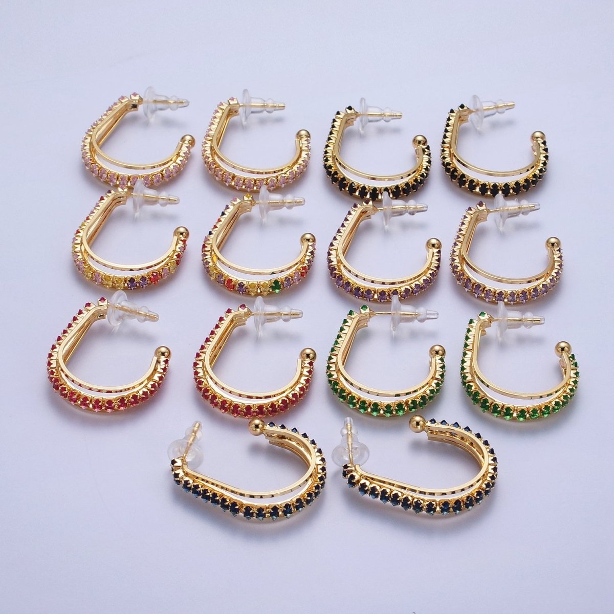 24K Gold Filled Marquise Cubic Zirconia Multiple Band J-Hoop Stud Earrings