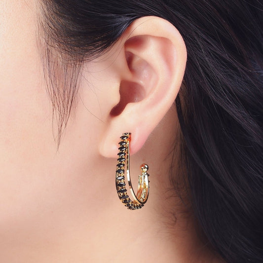 24K Gold Filled Marquise Cubic Zirconia Multiple Band J-Hoop Stud Earrings