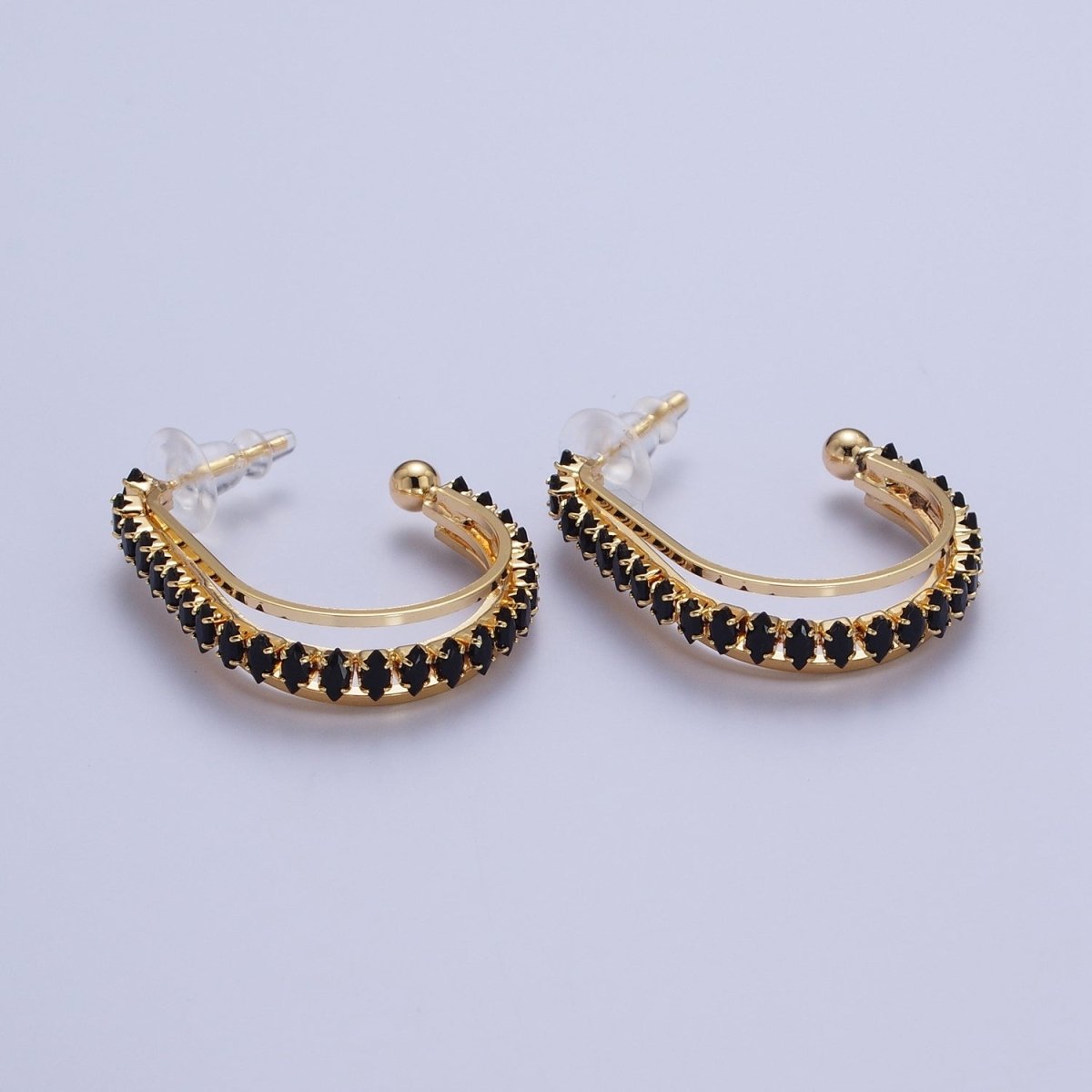 24K Gold Filled Marquise Cubic Zirconia Multiple Band J-Hoop Stud Earrings
