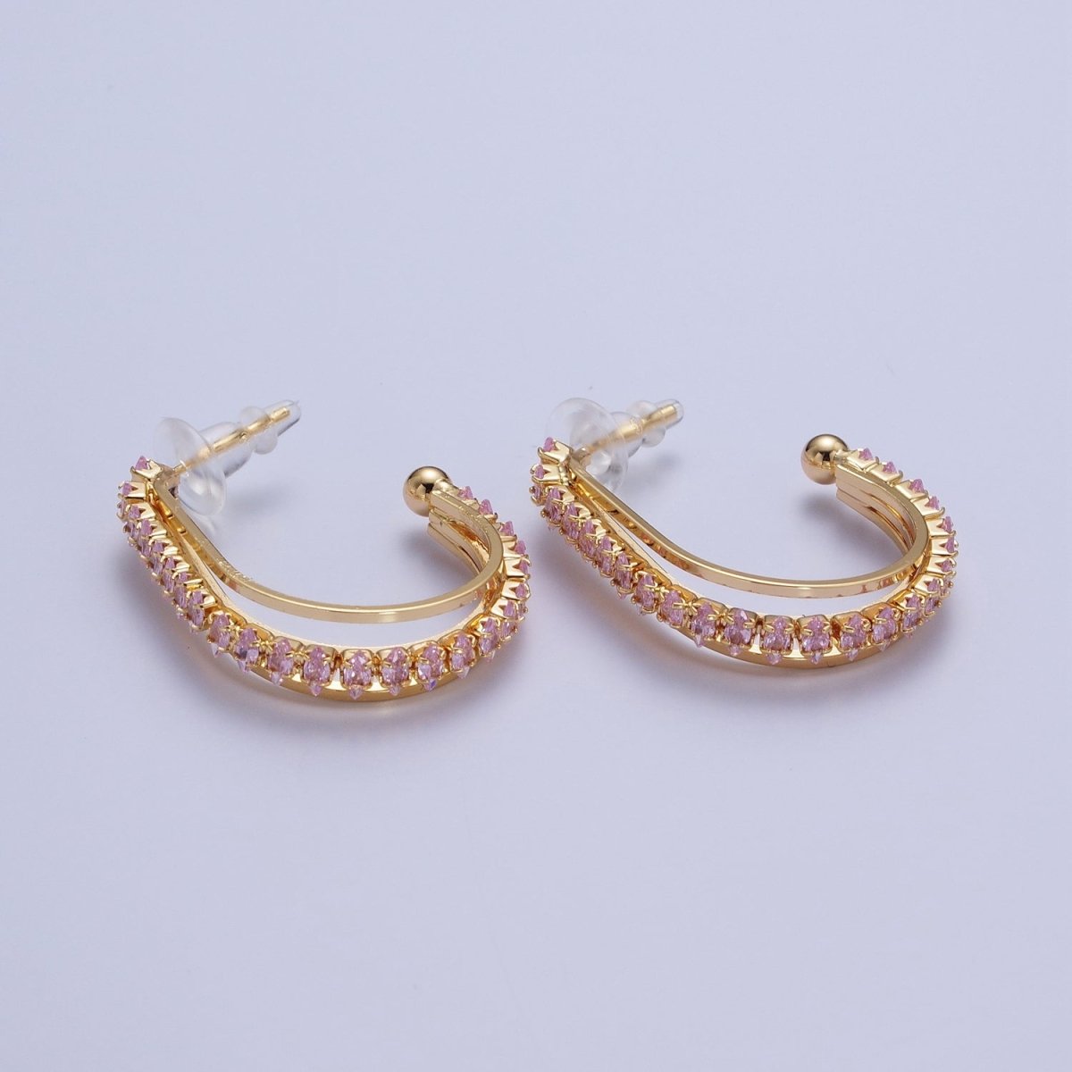 24K Gold Filled Marquise Cubic Zirconia Multiple Band J-Hoop Stud Earrings