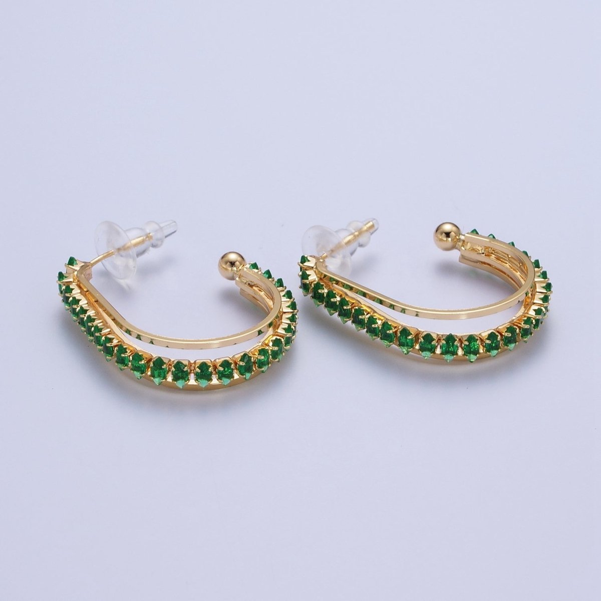 24K Gold Filled Marquise Cubic Zirconia Multiple Band J-Hoop Stud Earrings