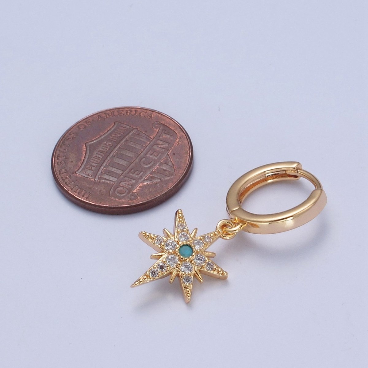 24K Gold Filled Micro Pave Clear CZ Turquoise Celestial Star Charm Dangle Drop Earrings