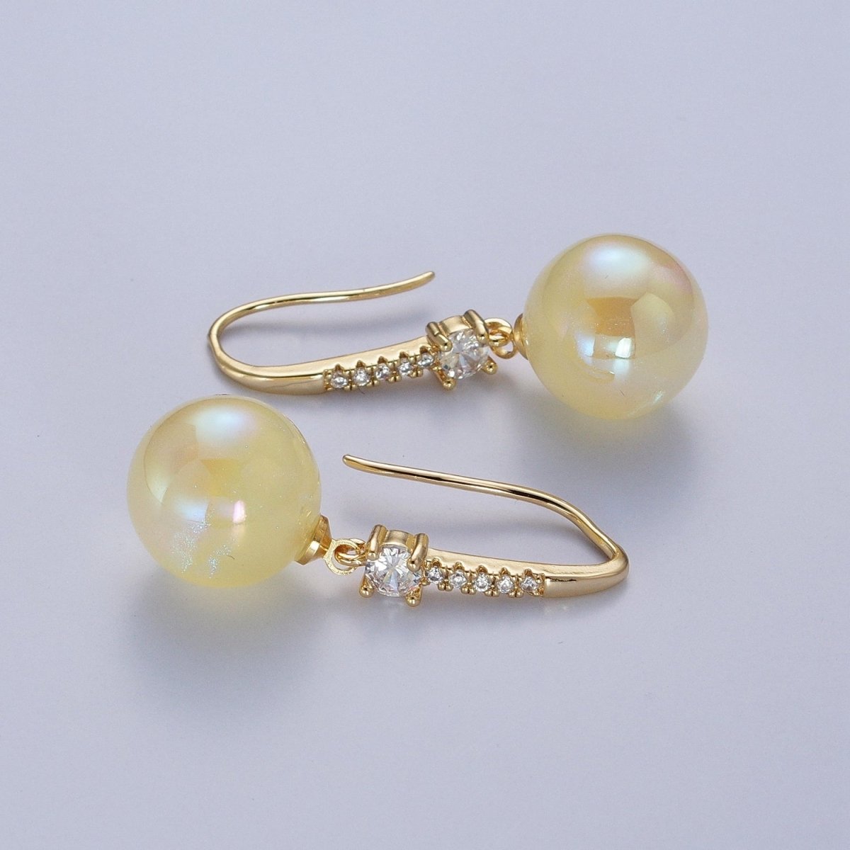 24K Gold-Filled Micro Pave CZ Dangle Earrings with Round Ball Pastel Color Drop Pearl