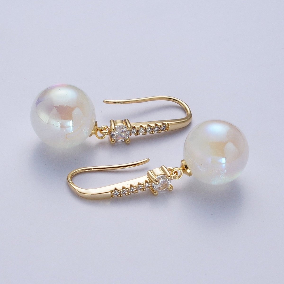 24K Gold-Filled Micro Pave CZ Dangle Earrings with Round Ball Pastel Color Drop Pearl
