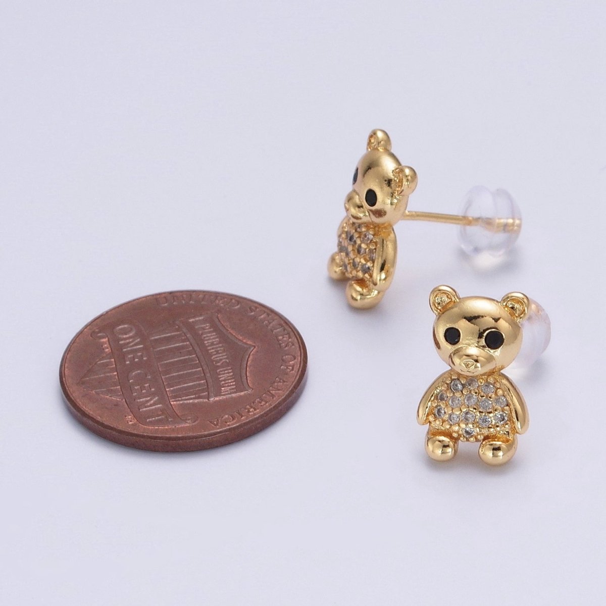 Sweet 24K Gold Filled Micro Pave Gold Teddy Bear Stud Earrings
