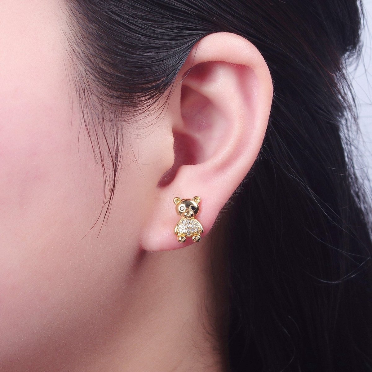 Sweet 24K Gold Filled Micro Pave Gold Teddy Bear Stud Earrings