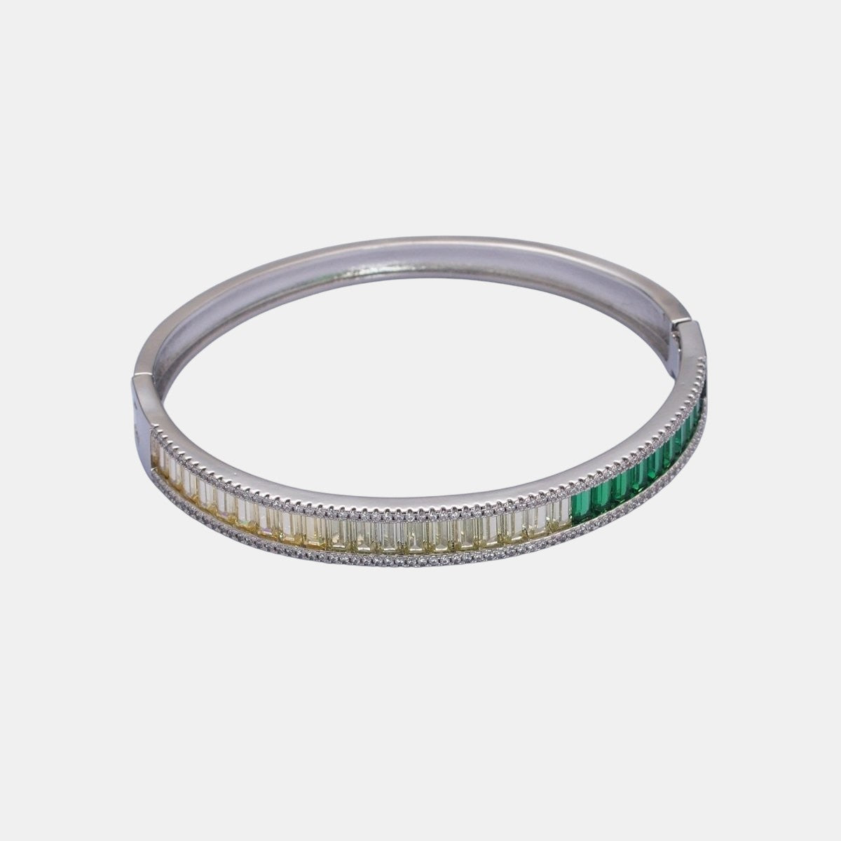 24K Gold Filled Micro Pave Gradient Green Baguette Bangle Bracelet in Gold and Silver
